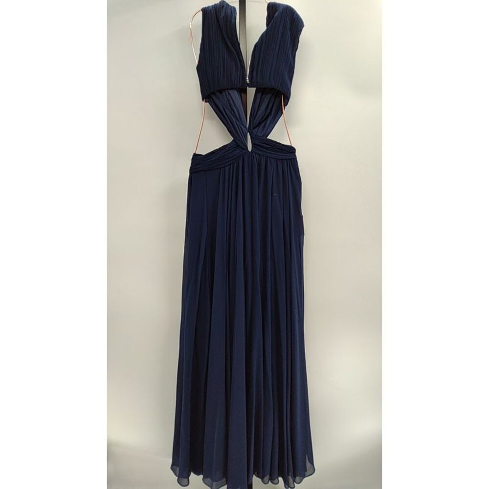 Lulus Women Vivid Imagination Navy Blue Cutout Maxi Dress Basic Sleeved X-Small
